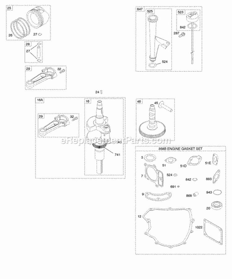 Camshaft Crankshaft Gasket Set-Engine Lubrication Pistons Rings Connecting Rod Diagram and Parts List for 407577-0308-E1  Briggs and Stratton Engine